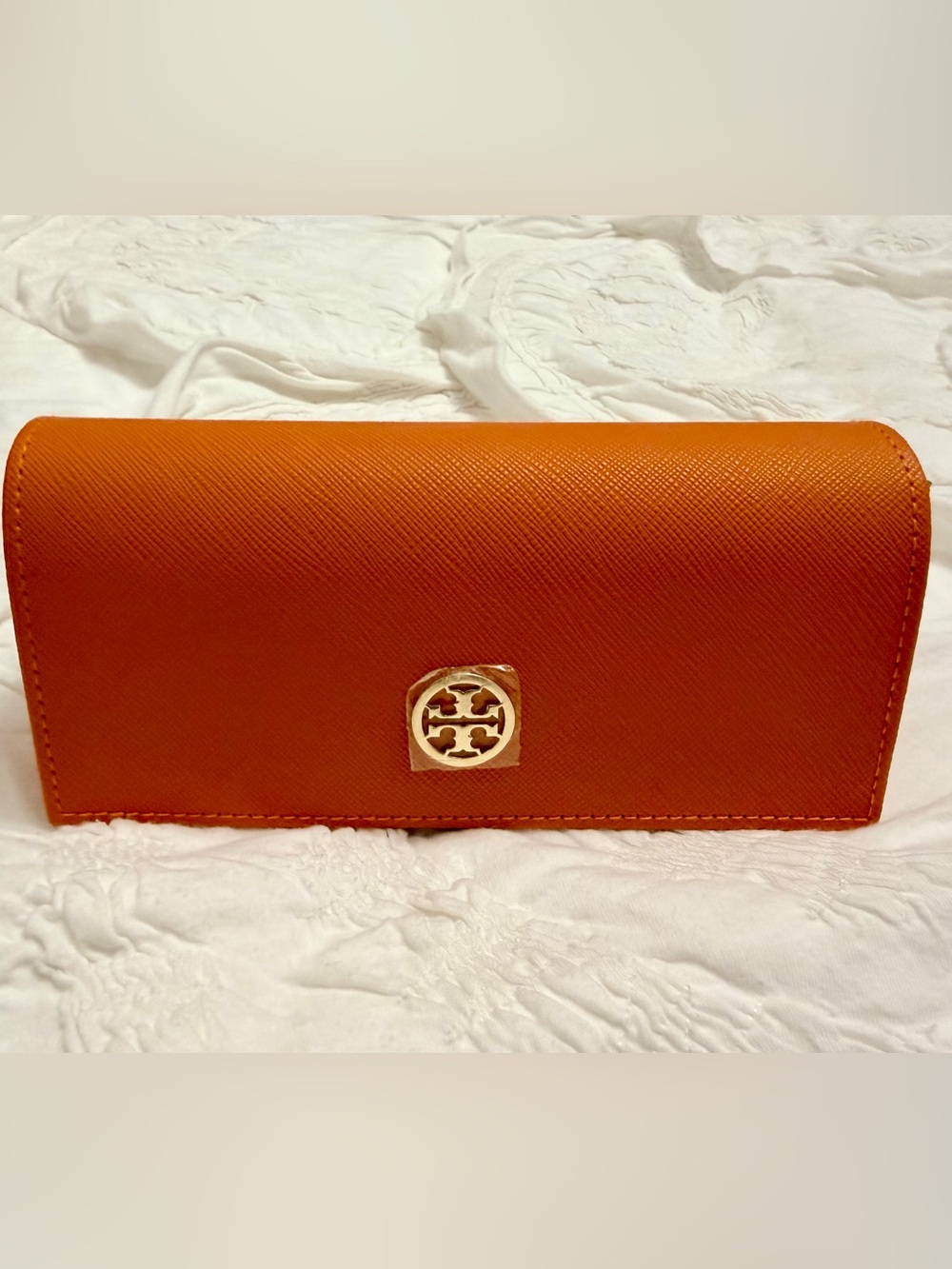 Tory Burch Orange Saffiano Leather Glasses Case NWOT